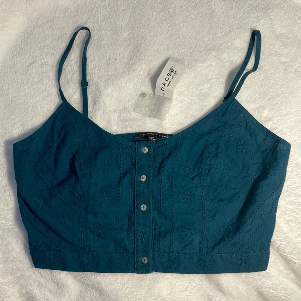 Kendall & Kylie Teal Button Crop Top - Pacsun